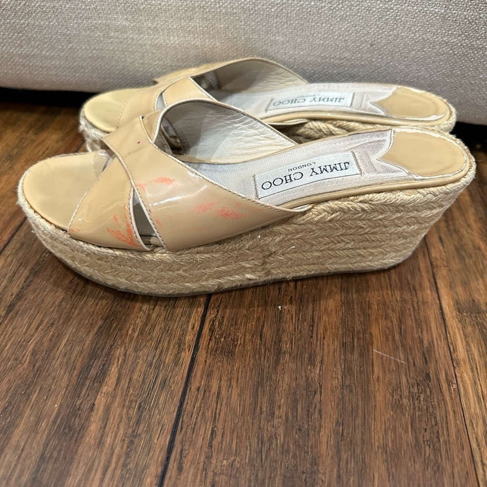 Jimmy Choo Tan Wedge Shoes with Crisscross Straps size 37 - Picture 3 of 6
